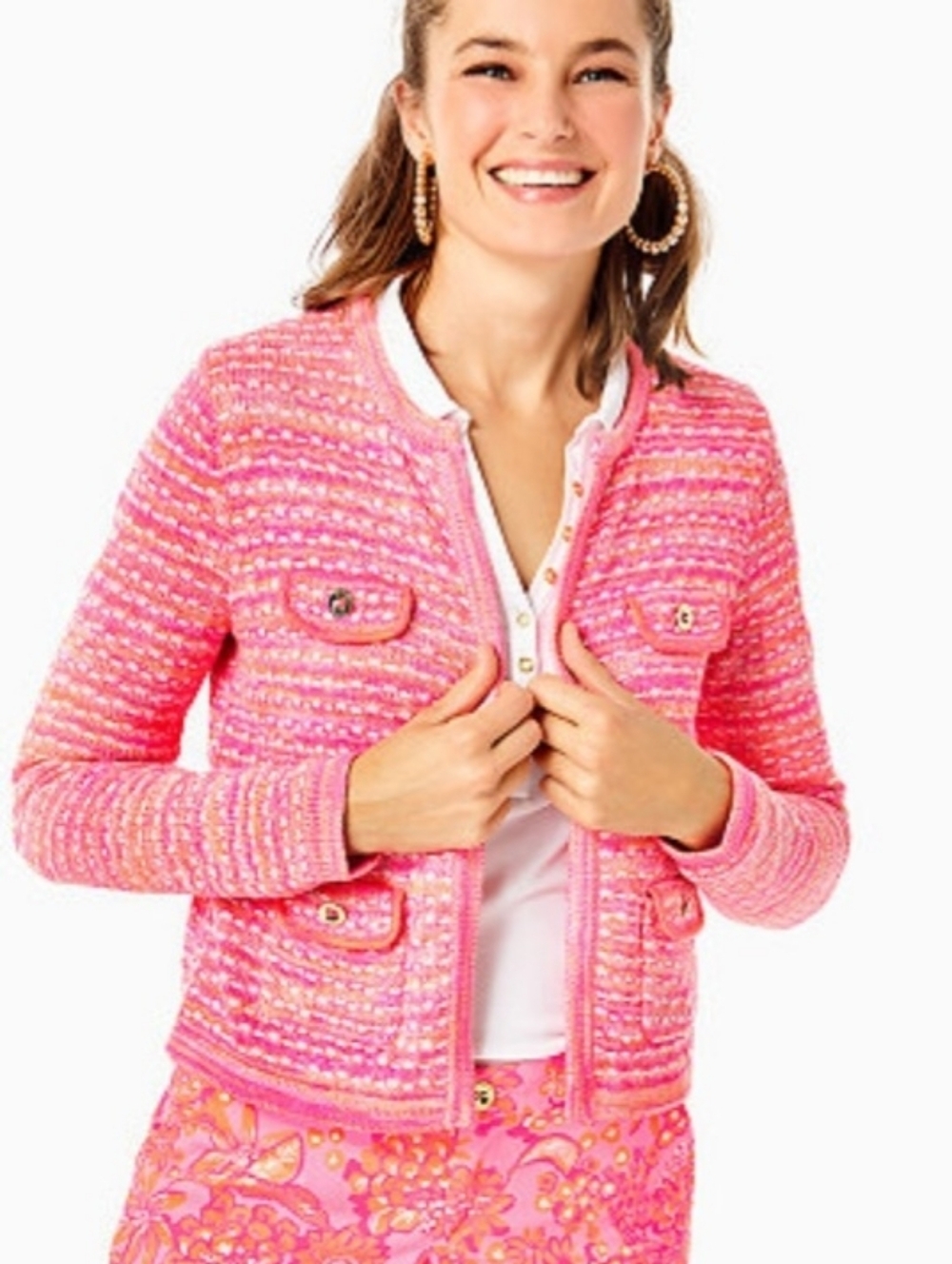 Lilly Pulitzer Kienna Cardigan Aura Pink Metallic Marl Women Size Medium